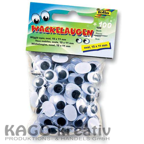 Wackelaugen, 100 Stück, weiß oval 18x13mm