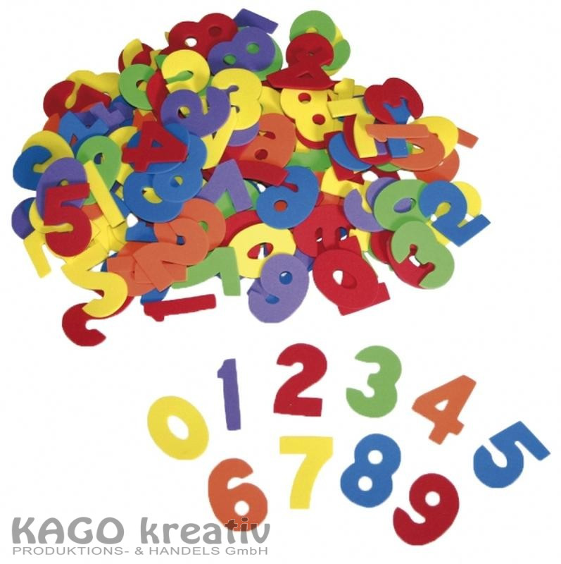 Moosgummi Zahlen groß Inhalt: 150 Stück in 6 Farben, 5cm groß