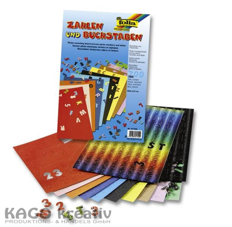 Fotokarton Stanzteile, Buchstaben+Zahlen 700 Stück, farbig sortiert