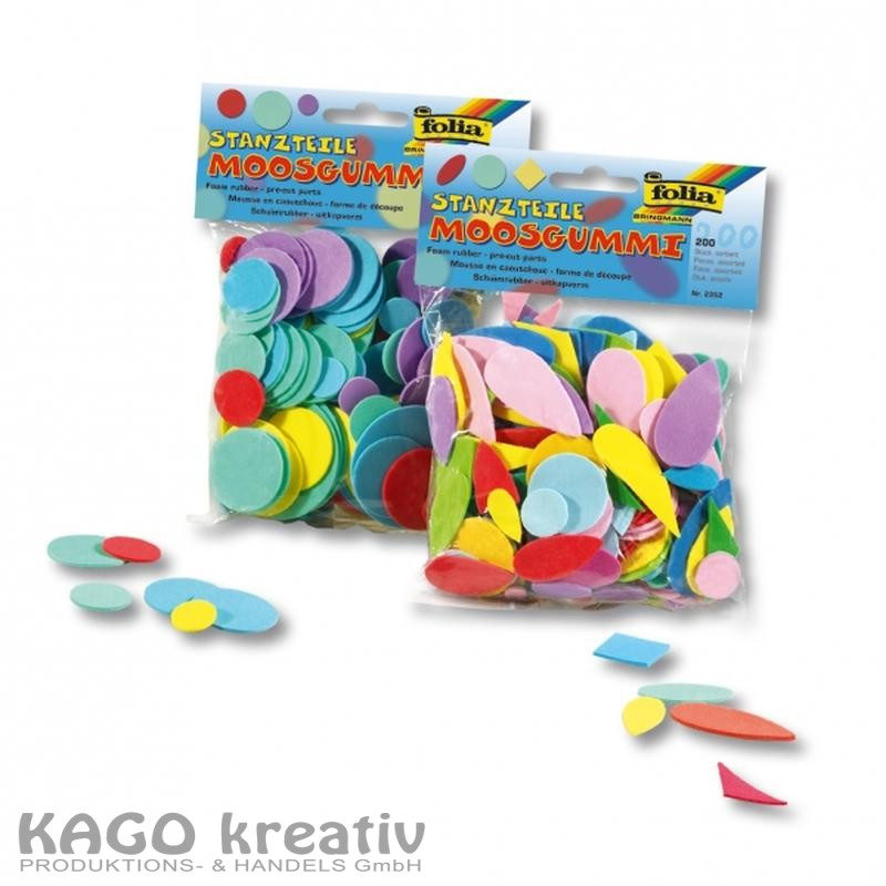 Moosgummi-Stanzteile, 200 Teile in verschiedenen Farben und Formen