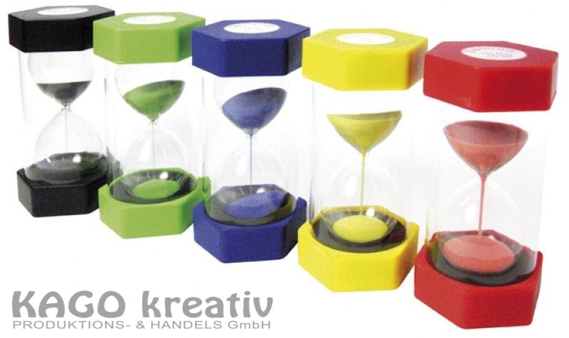 Mega Sanduhren Set, 5 Teile Einheiten: 30 Sek., 1,5,10,15 Min  Maße: Ø 7,3x16,