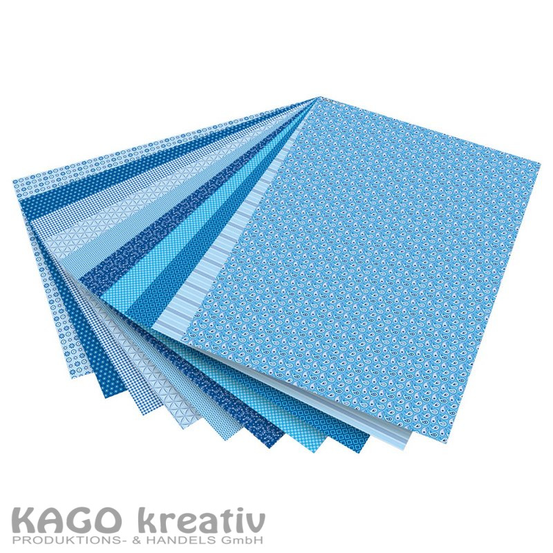 Motivkarton 270g/m², 50x70cm, 10 Bogen BASICS BLAU sortiert