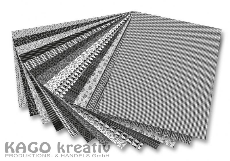 Motivkarton 270g/m², 50x70cm, 13 Bogen SCHWARZ/WEIß sortiert