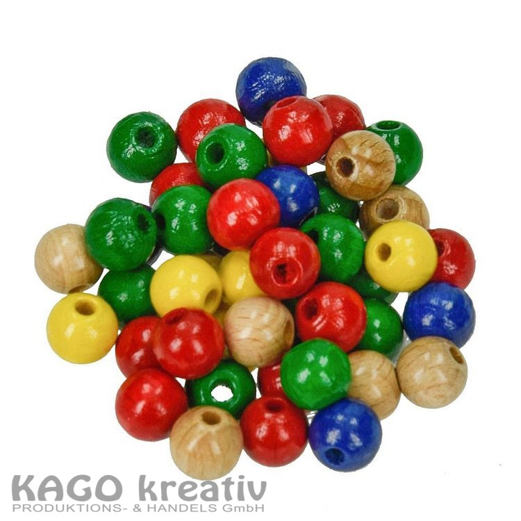 5 x Holzperlen Farbig sortiert, Bohr ø 2,3mm,8mm, je 	Pck.80 Stk.