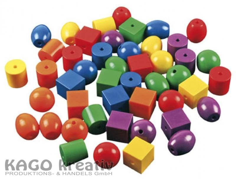 Mega Fädelperlen, 48 Perlen, 6 Fädelschnüre  Material: ABS Kunststoff, Maße: Ø45mm