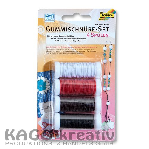 Gummischnüre-Set, 4 Spulen ca. 5 m farbig sortiert