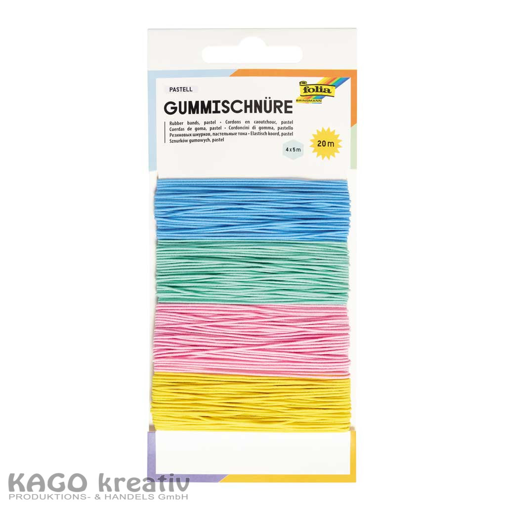 Gummischnüre PASTELL, 4 Farben à 5m sortiert