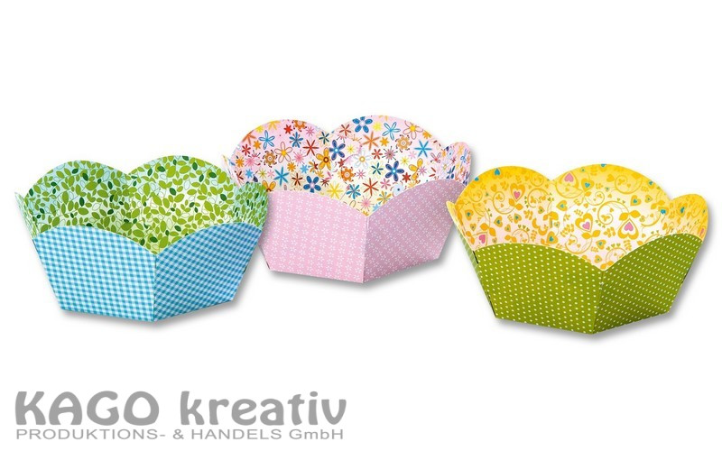 Geschenkkörbchen aus Motivkarton 24 Stück, Ø 11,5cm, 3 Motive sortiert