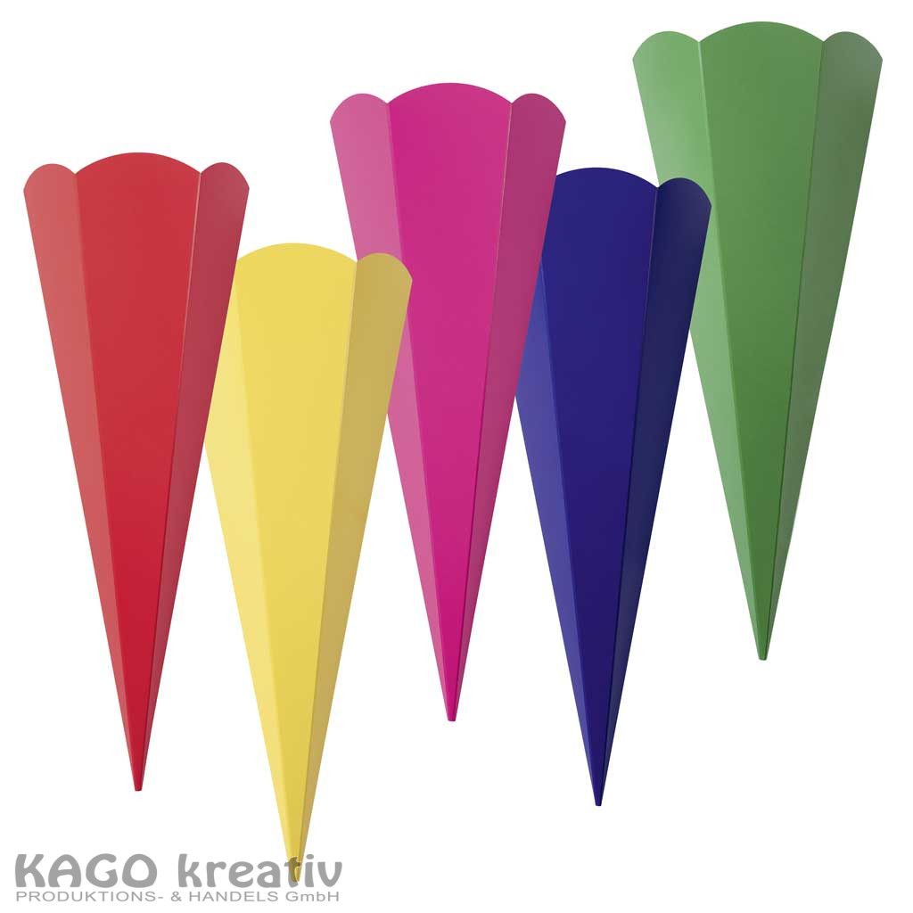 Schultüten Rohlinge, 400g/m², 68cm zum Stecken, 10 Stück in 5 Farben, Ø20cm
