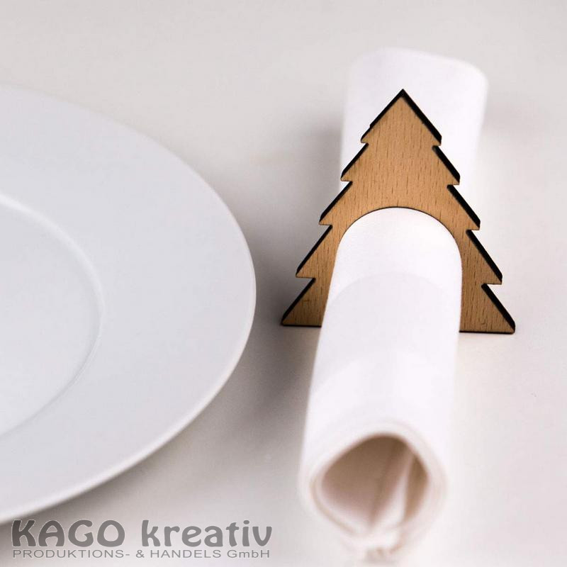 Serviettenringe Tannenbaum 6er Set  Material: Sperrholz , Maße: 9x9x0,3 cm