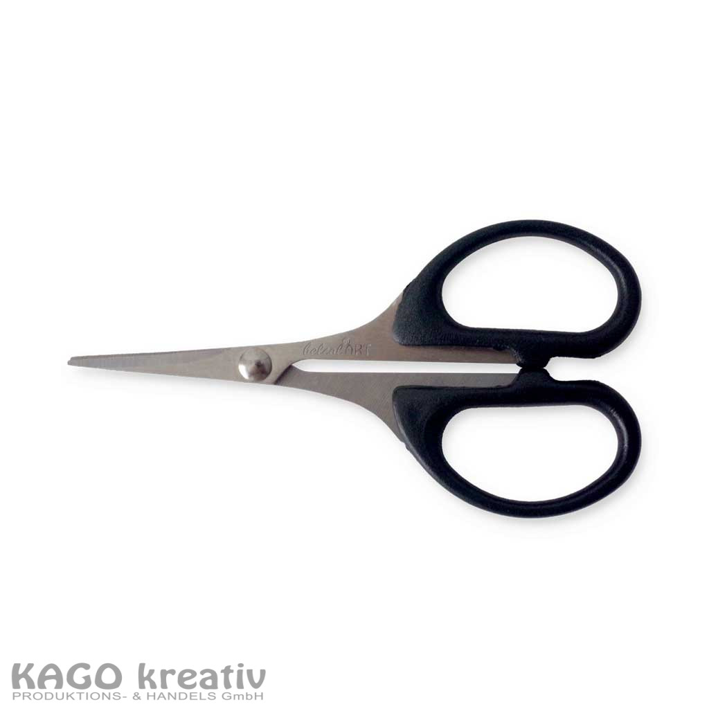 Silhouettenschere 10,5cm, beidseitiger Schliff, 3cm Klinge mit schwarzem Griff aus Kunststoff