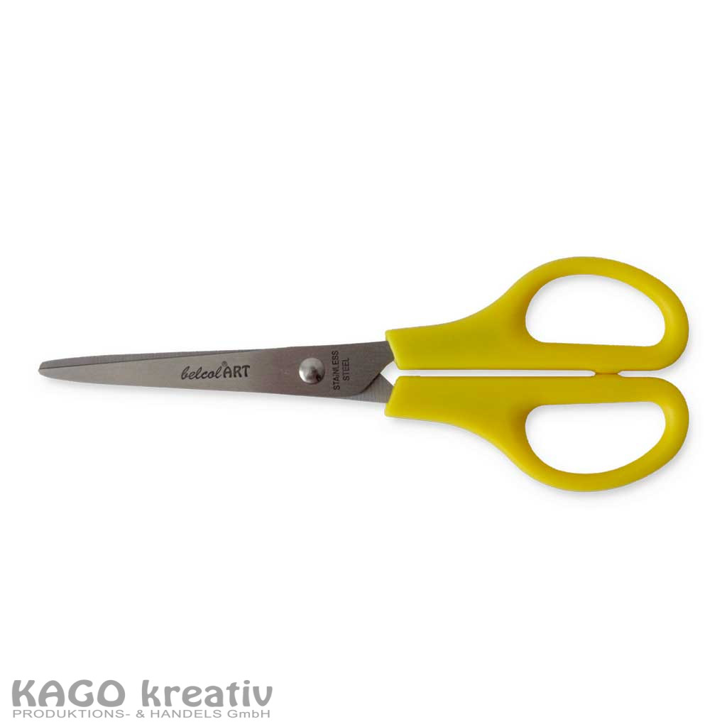 Bastelschere 16cm, mit beidseitigem Schliff gelber Griff, Klinge 6,5cm