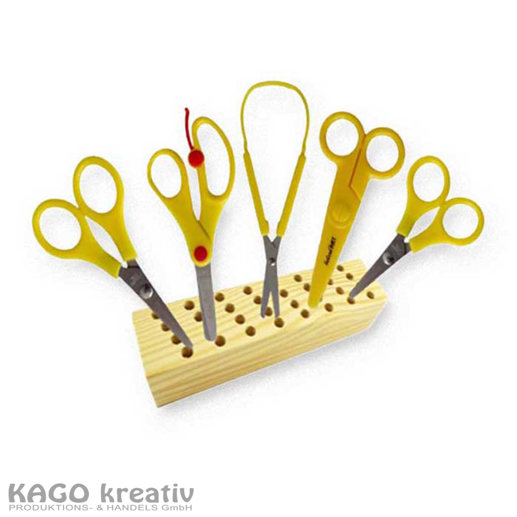 Scherenständer, H6cm, L32cm, B7,5cm, 32 Löcher mit 24 Scheren befüllt