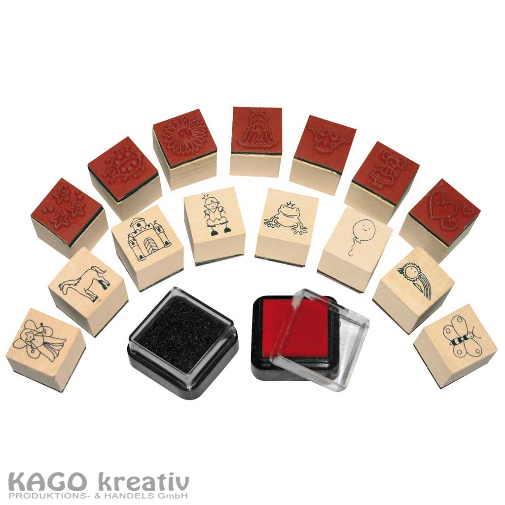 Ministempel Mädchen 15er Set Maße: 2x2x2 cm inkl. 2 Stempelkissen