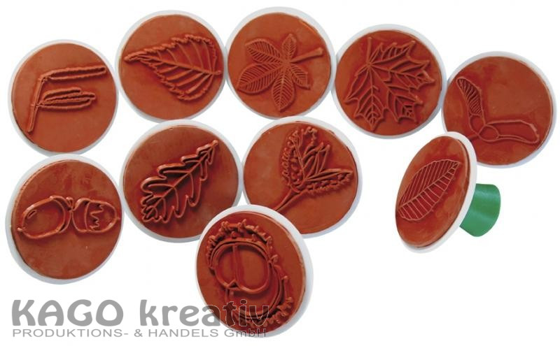 Blätterstempel 10-teilig Griff Kunststoff Stempelfläche Gummi Ø 7,5 cm 4cm