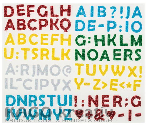 Moosgummi Glitter-Sticker, 100 Stück Buchstaben, farbig sortiert