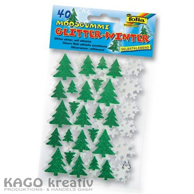Moosgummi Glitter-Sticker, 40 Stück Winter, grün/weiß sortiert