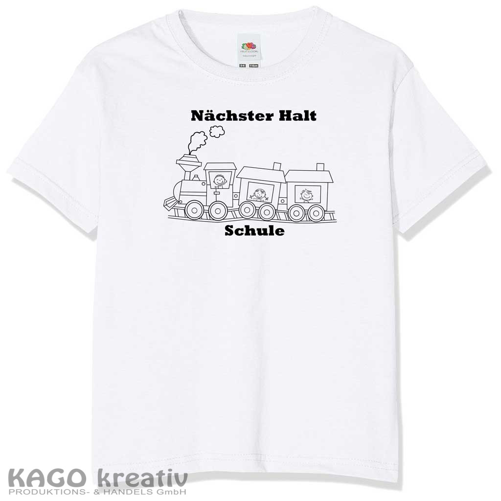 T-Shirt, weiß, Größe: 140 mit Druck Nächster Halt Fruit of the Loom Kids