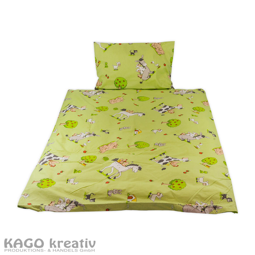 Kinder-Bettwäsche glatte Baumwolle,Hotelverschluss Motiv Bauernhof, grün, 100x135cm, 40x60cm