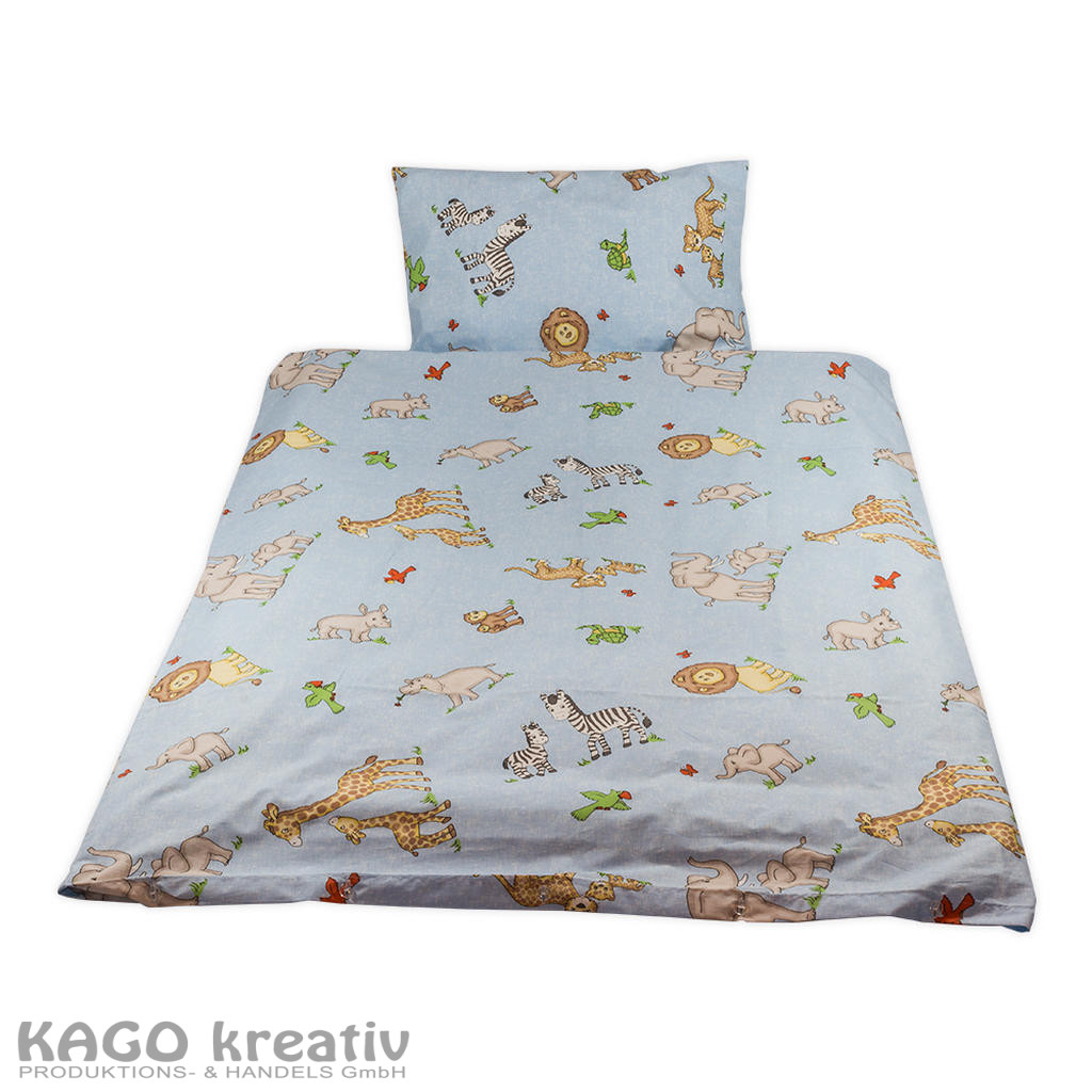 Kinder-Bettwäsche glatte Baumwolle,Hotelverschluss Motiv Zootiere, hellblau, 100x135cm, 40x60cm