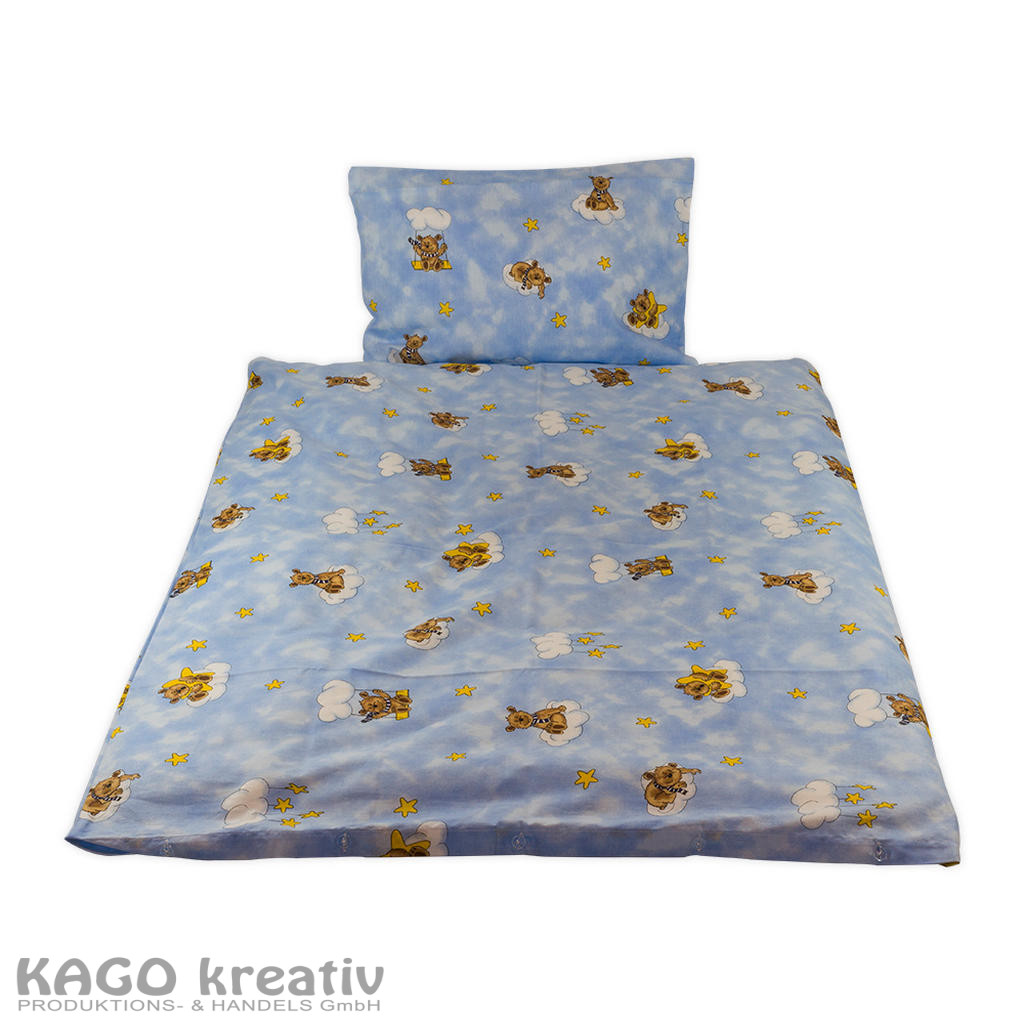 Kinder-Bettwäsche glatte Baumwolle,Hotelverschluss Motiv Bärchen, hellblau, 100x135cm, 40x60cm