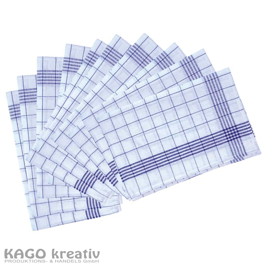 Geschirrtuch Baumwolle Karo 10er-Set blau/weiß,  50x70 cm