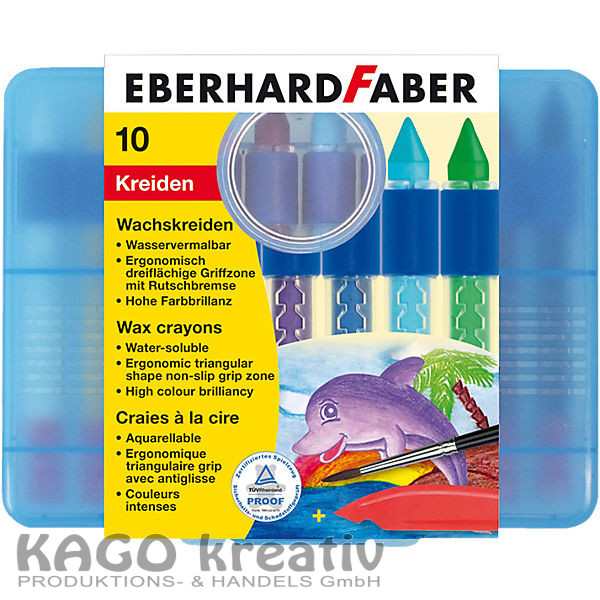 Wachsmalkreide mit Schiebehülse, wasservermalbar Kunststoffbox mit 10 Farben
