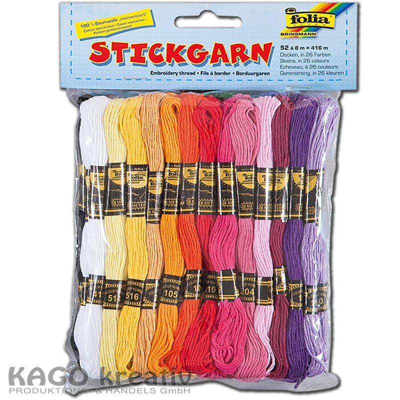 Stickgarn, 52 Docken à 8m (416m) in 26 Farben sortiert