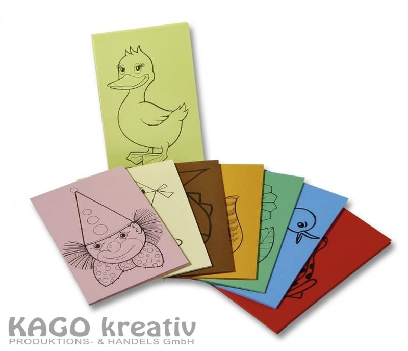 Ausnähkarten 300g/m², farbig sortiert 11x17cm, 50 Blatt, 8 Motive sortiert