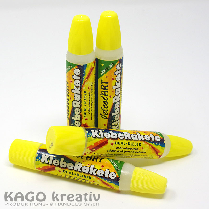 belcolART KlebeRakete nachfüllbar 30ml 96 Stk. 1 Flasche 1000ml Pixfix mit Adapter GRATIS